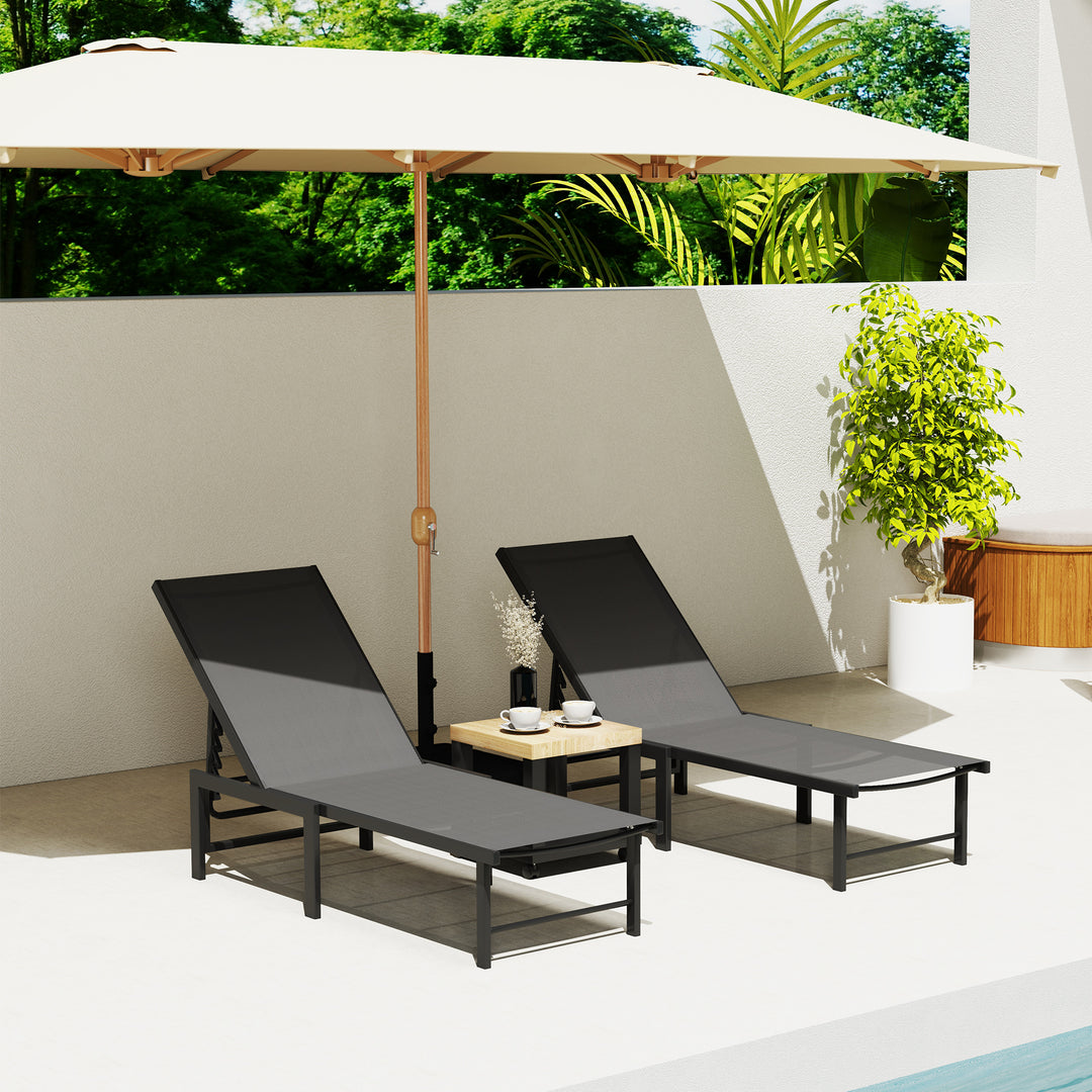 Set of Two Reclining Sun Loungers - Grey