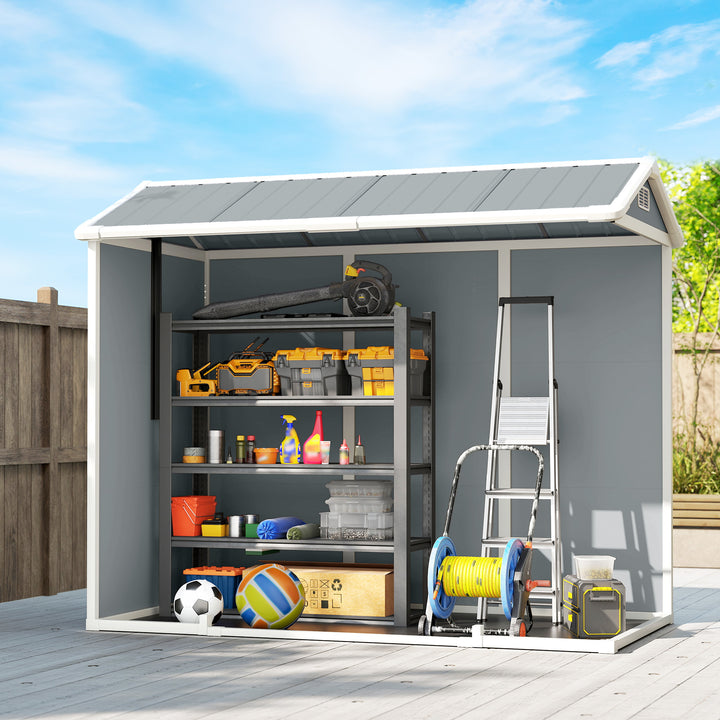 8 x 4 ft Plastic Garden Shed, Wood-Effect Outdoor Storage Shed with Fl