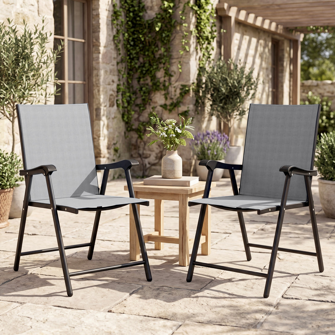 Folding Garden Chairs Set of 2, Foldable Garden Dining Chairs with Hig