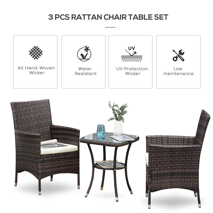 Three-Piece Rattan Chair Set, with Cushions - Brown