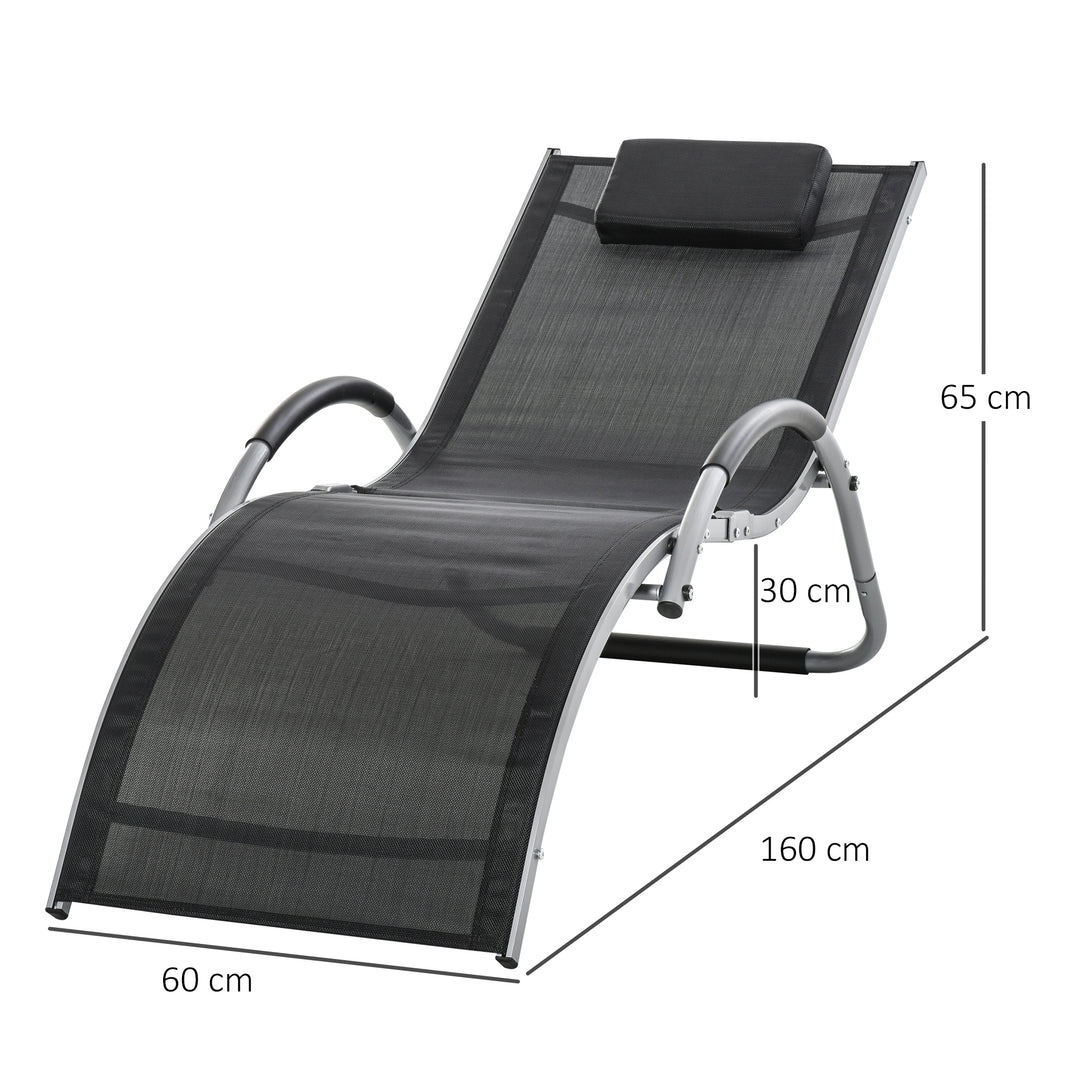 Sun Lounger Reclining Chair Portable Armchair with Pillow for Garden Patio Outside Aluminium Frame, Black