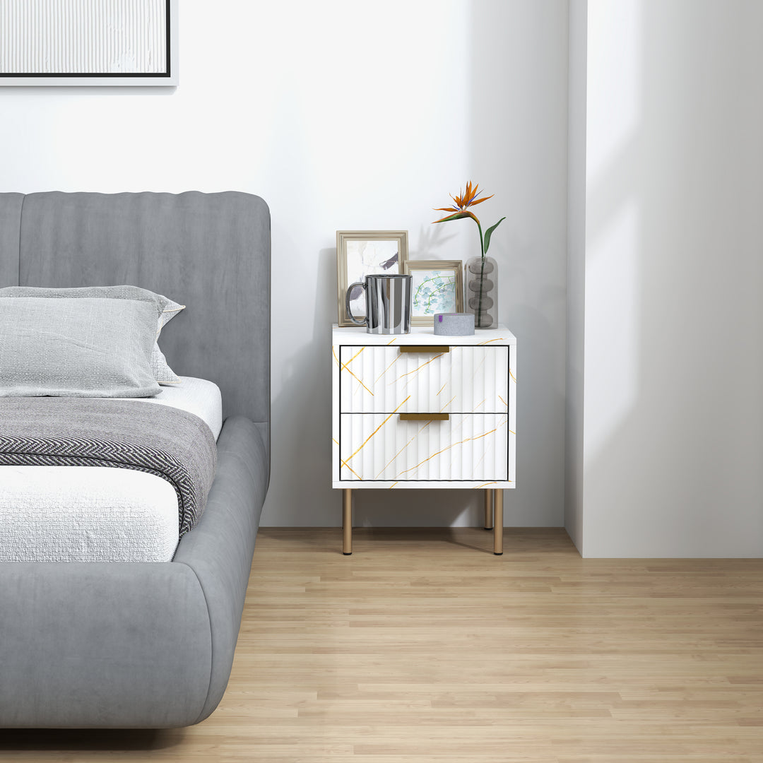 Elegant Two-Drawer Bedside Table - White