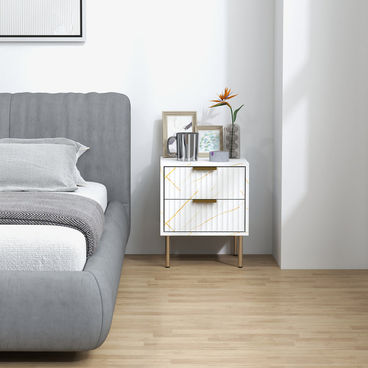 Elegant Two-Drawer Bedside Table - White