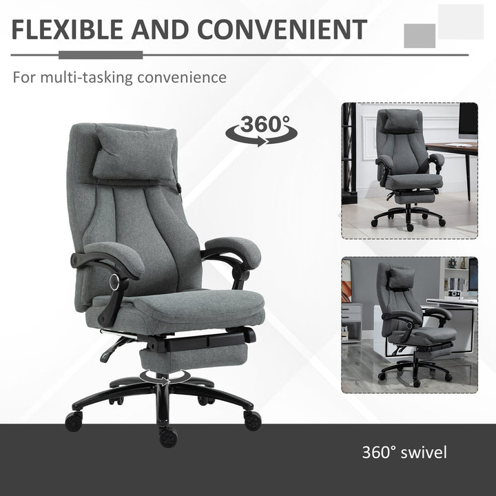 Office Chair, Fabric Desk Chair with Adjustable Massage Pillow, USB Power and Retractable Footrest, High Back, 360° Swivel, for Home, Grey