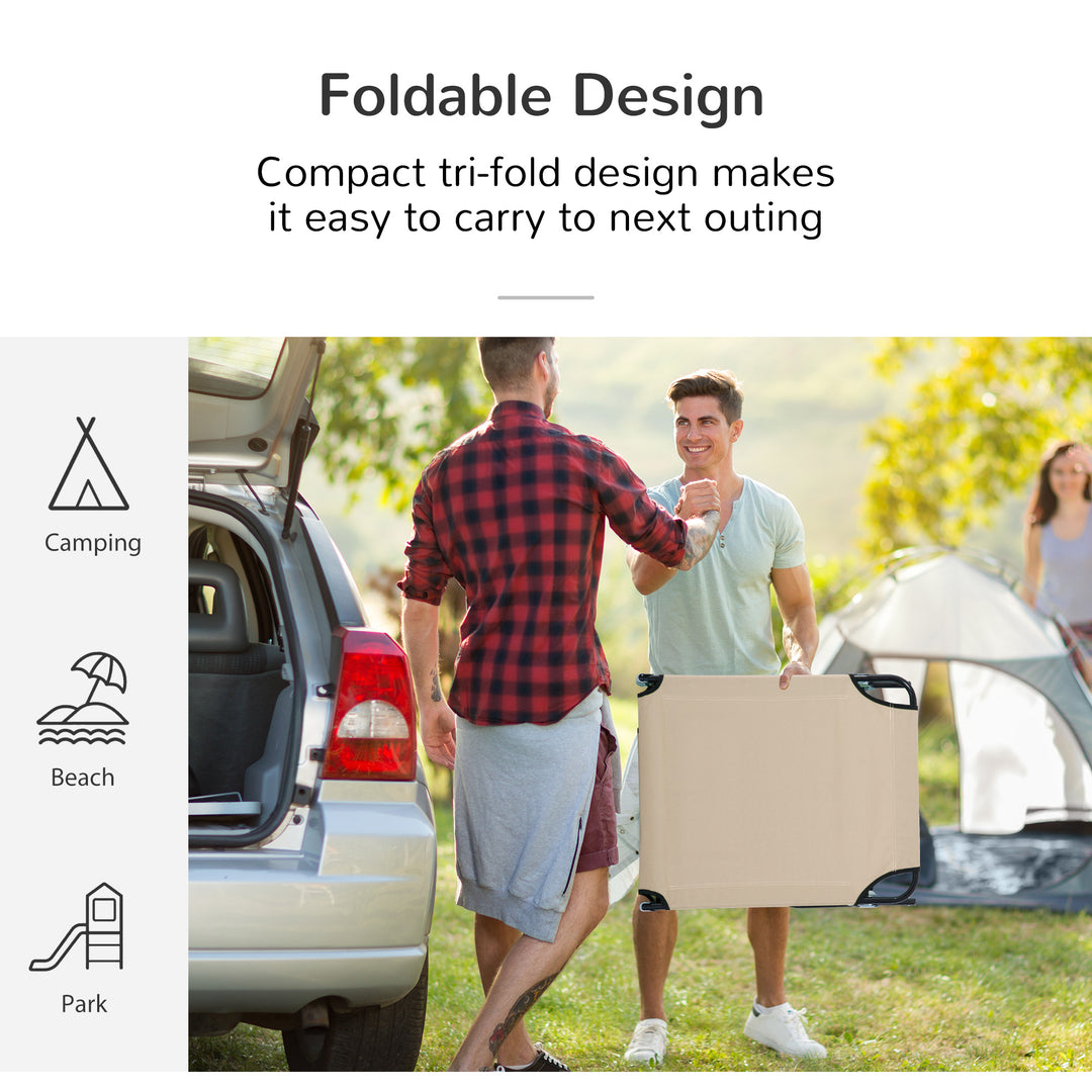 MCL Outdoor Folding Sun Lounger with Face Hole, 4 Level Adjustable Backrest Reclining Garden Lounger, Garden Recliner Sunbed with 600 D Oxford Cloth Seat and Pillow for Beach, Beige