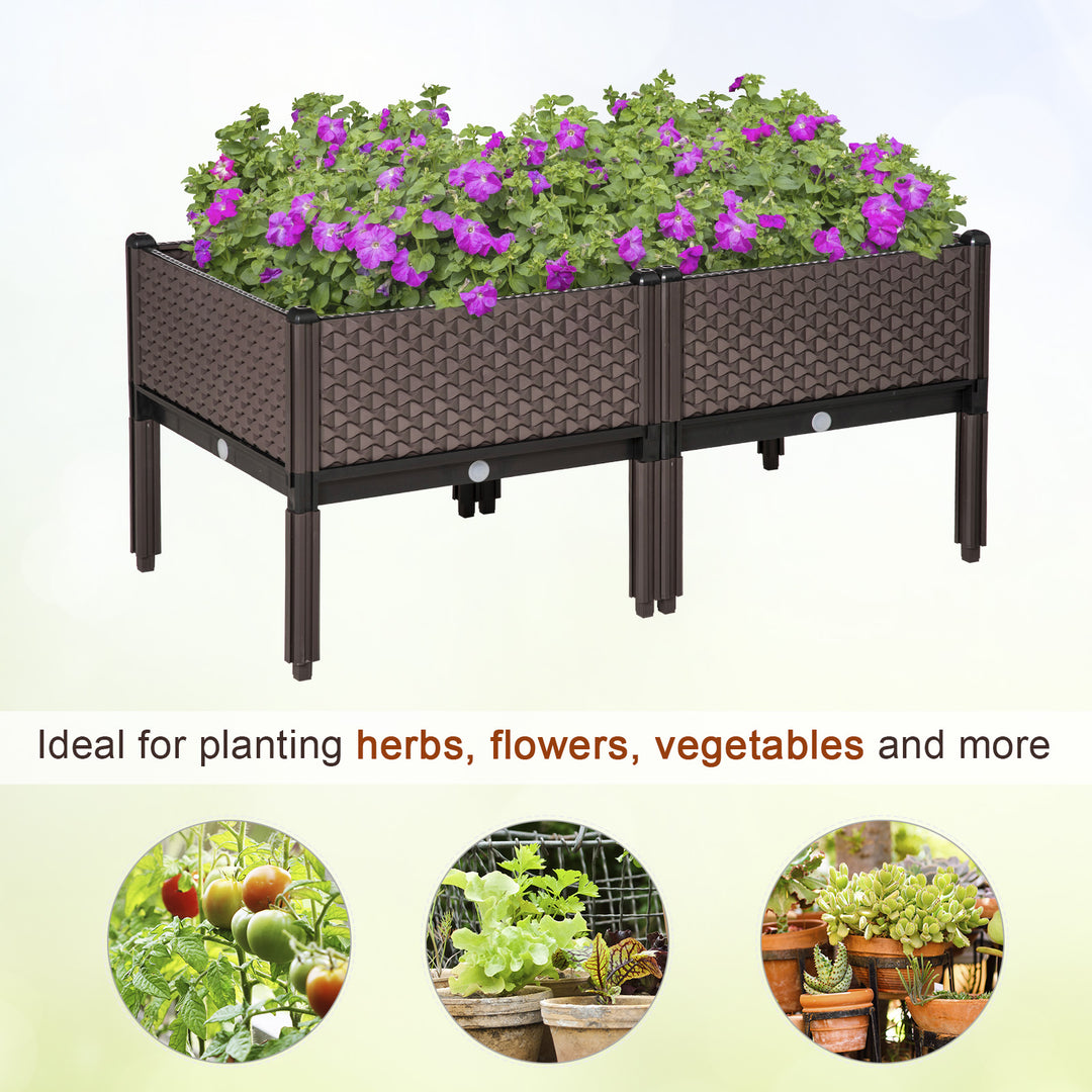 50cm x 50cm x 46.5cm Set of 2 41L Garden Raised Bed, Elevated Planter Box, Flower Vegetables Planting Container with Self-Watering Design and Drainage Holes