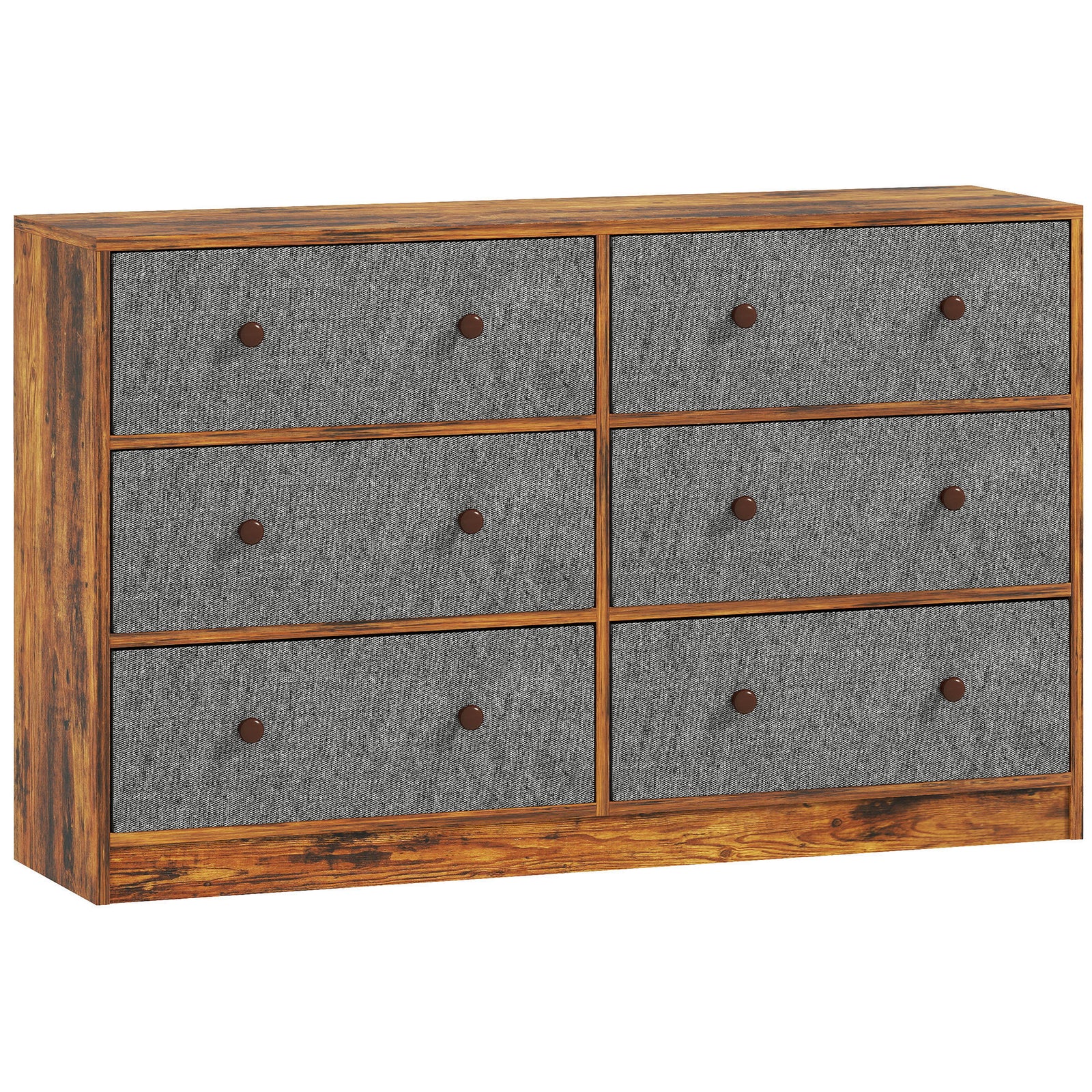 Chest of Drawers, Dresser with 6 Fabric Drawers - Grey and Rustic Brown