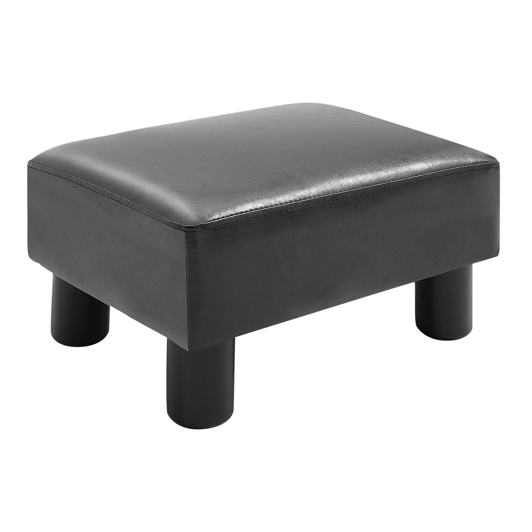 MCL Faux Leather Footstool, Small Foot Rest, Rectangle Sofa Stool for Bedroom Living Room, Black