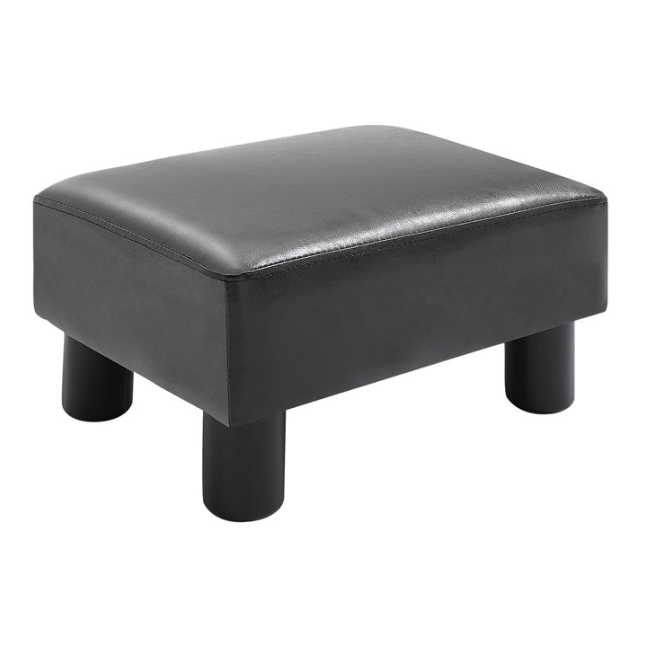 MCL Faux Leather Footstool, Small Foot Rest, Rectangle Sofa Stool for Bedroom Living Room, Black