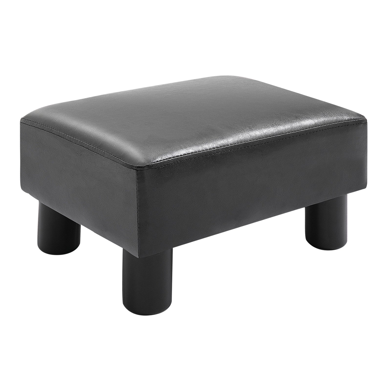 Faux Leather Footstool, Small Foot Rest, Rectangle Sofa Stool for Bedroom Living Room, Black