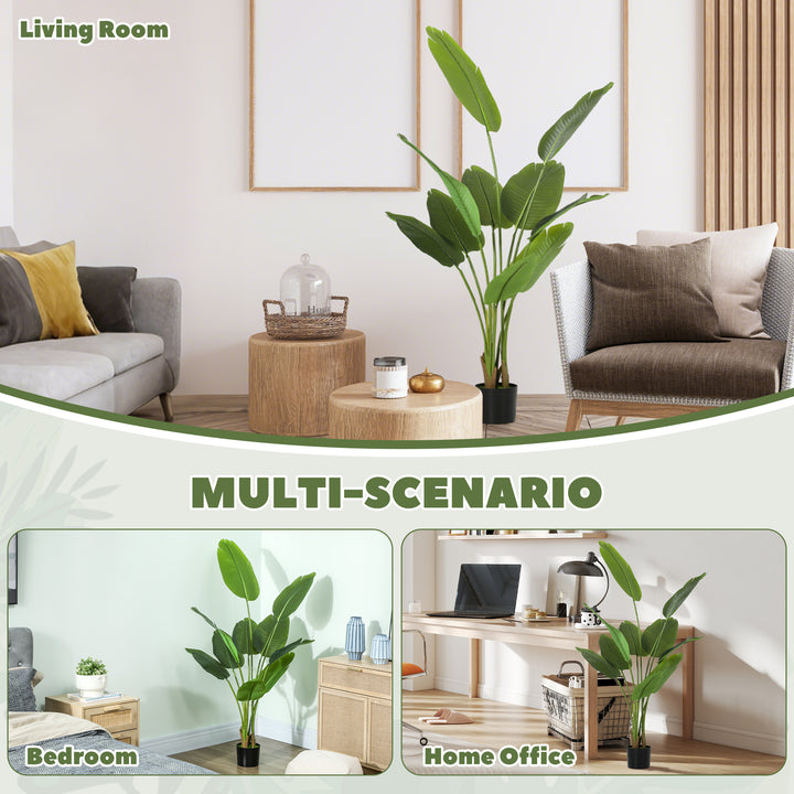 160cm Tall Artificial Bird of Paradise Plant, Faux Banana Leaf Tree with PEVA Leaves and Flocking, Decorative Palm Tree in Pot for Home Office Decor, Green