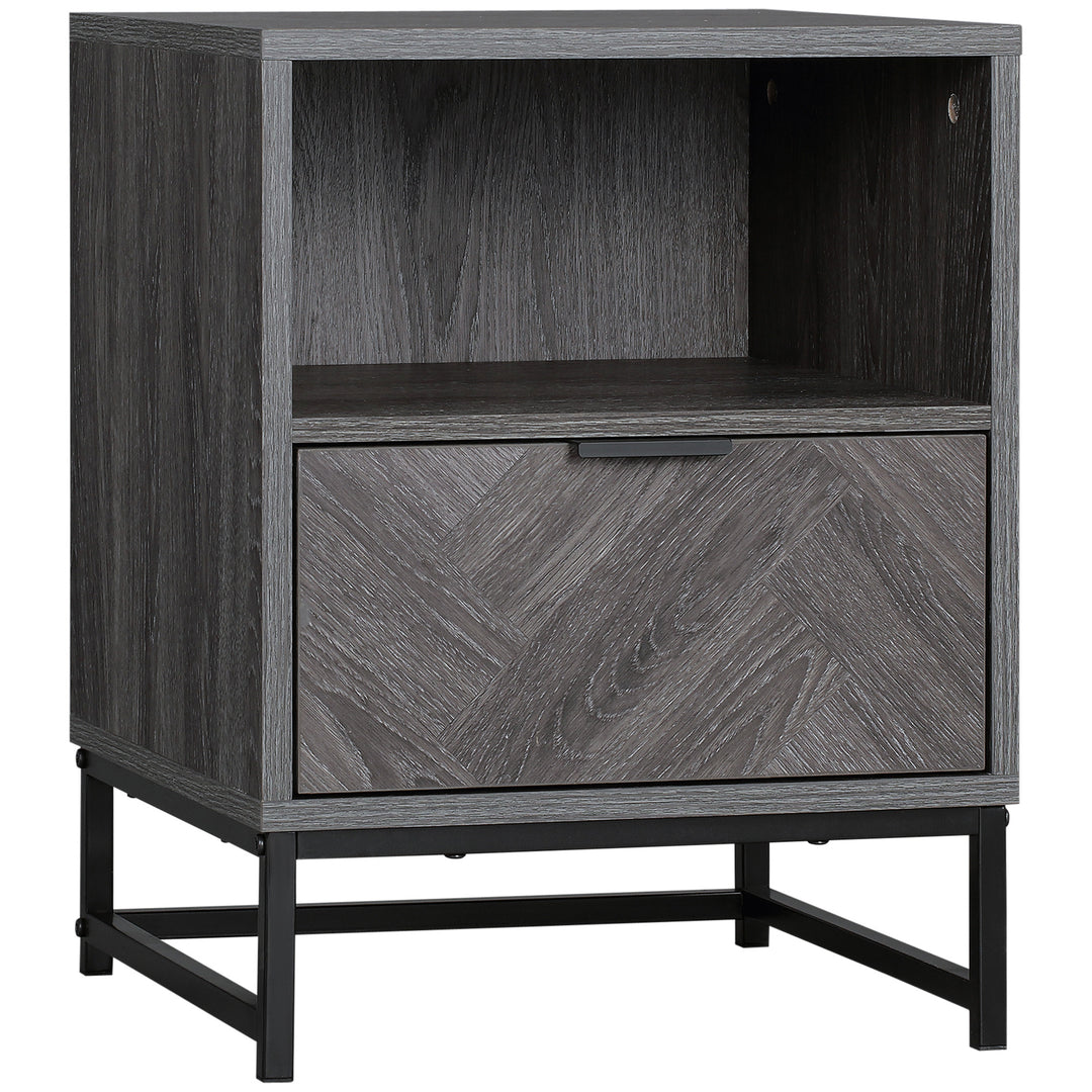 MCL Bedside Table with Drawer and Shelf, Side End Table with Steel Legs for Living Room, Bedroom, Dark Grey