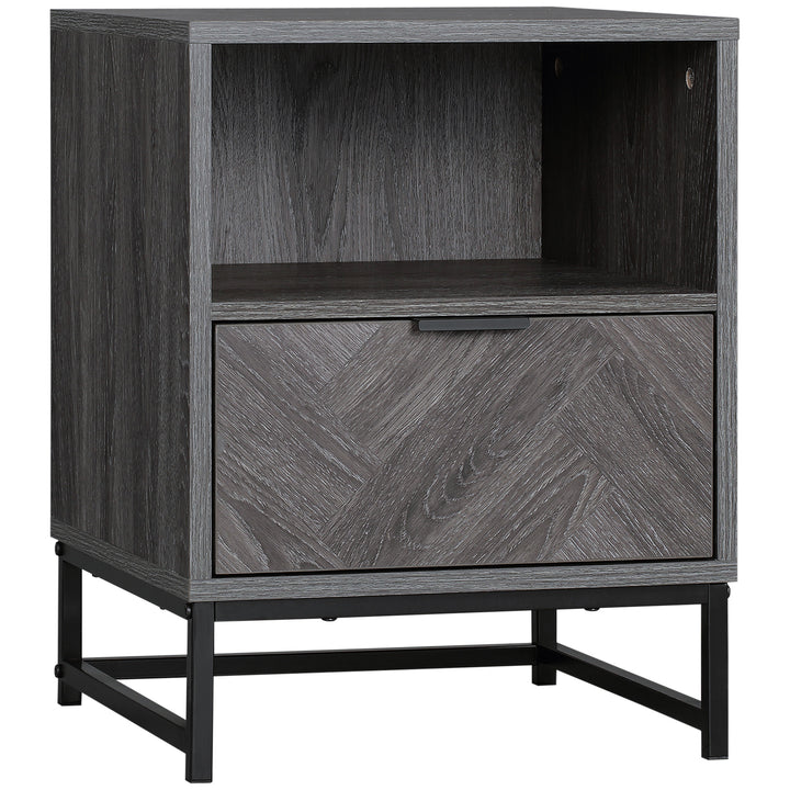 MCL Bedside Table with Drawer and Shelf, Side End Table with Steel Legs for Living Room, Bedroom, Dark Grey