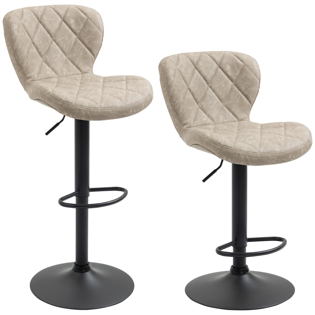 Bar Stools, Set of 2 Breakfast Bar Chairs, Swivel Barstools with Backrest and Footrest, Steel Frame Diamond Pattern PU, for Kitchen Counter, Dining Room, Light Khaki