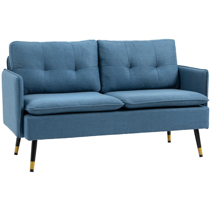 Modern Two Seater Sofa, Button Tufted Loveseat with Cushions and Steel Legs for Living Room, Guest Room, Dark Blue