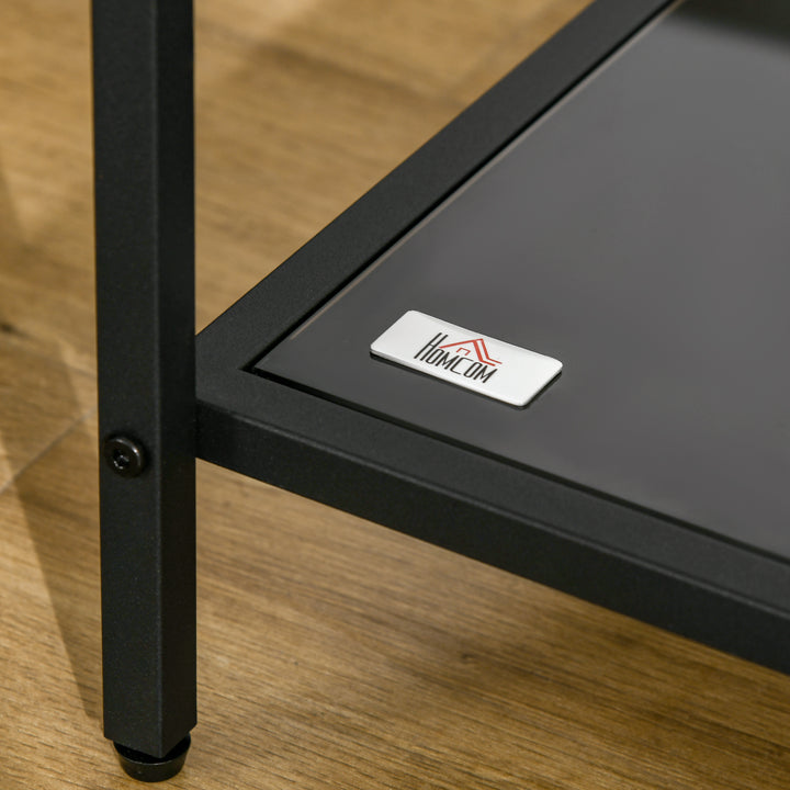 Tempered Glass Side Table with Storage, Modern 2-Tier Bedside Table with Steel Frame, Black