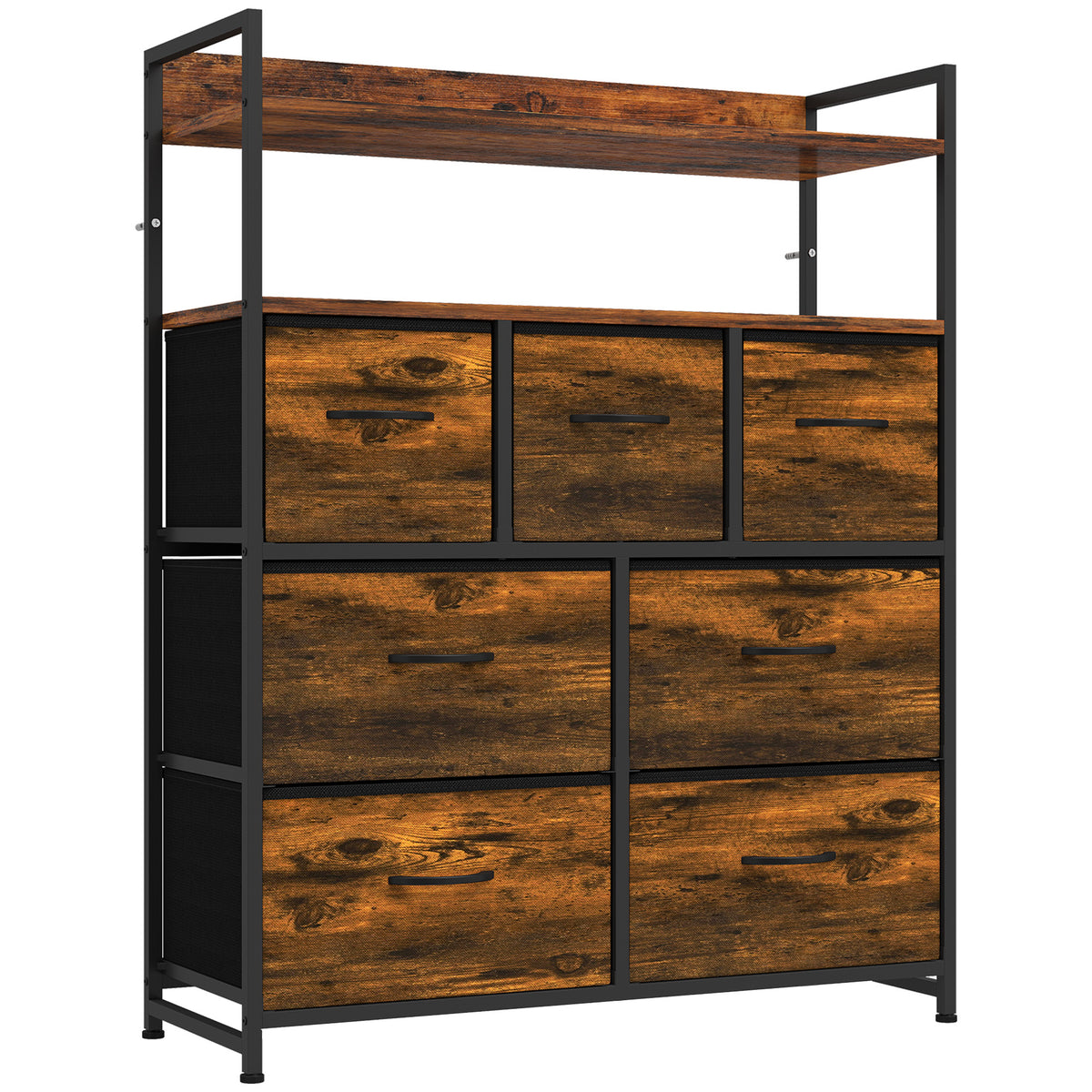 Chest of Drawers, Bedroom Fabric Dresser with 7 Drawers, Storage - Rustic Brown
