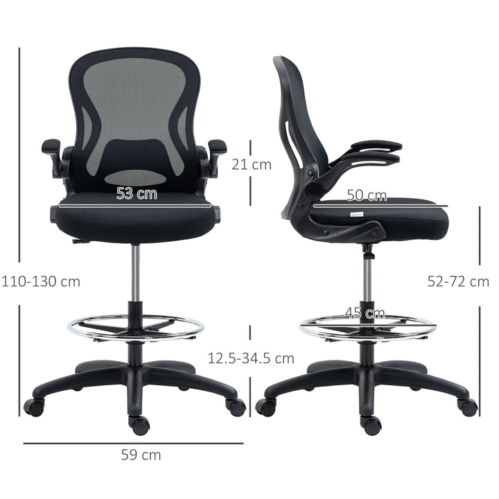 Adjustable Mesh Standing Desk Chair with Flip-up Armrests Lumbar Support Armrests Adjustable Footrest Ring Black