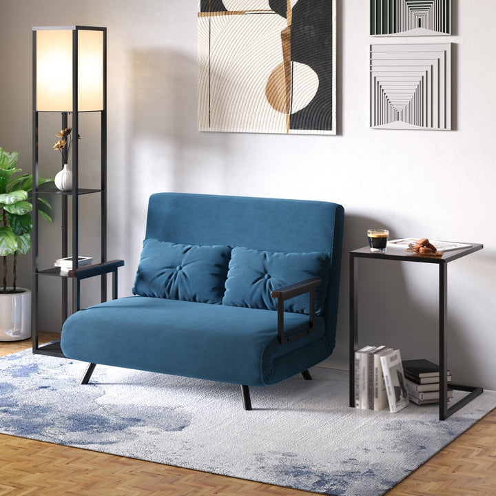 MCL Floor Lamp with Shelves and Top Light, Modern Corner Standing Lamp with TC Fabric Lampshade for Living Room, Bedroom, Bulb not Included, Black