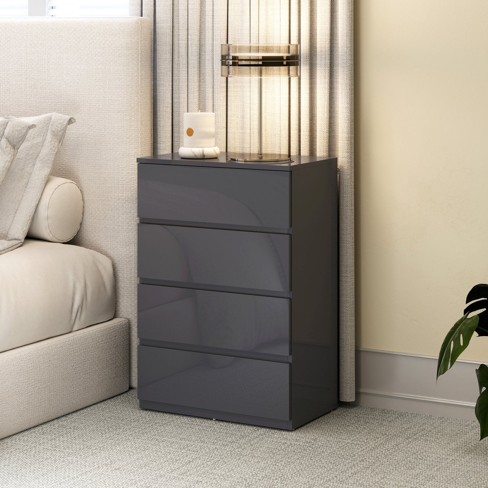 High Gloss Chest of Drawers, 4-Drawer Storage Cabinets, Modern Dresser