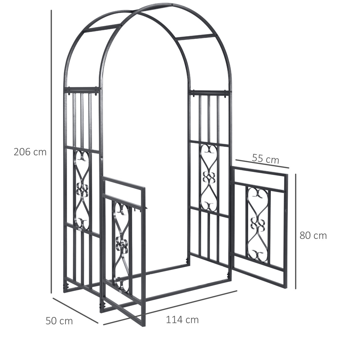 Outdoor Garden Arch with Double Gates, Metal Garden Arbor for Climbing Plants, Roses, Vines, Wedding Arch for Outdoor, 114L x 50W x 206H cm, Dark Grey