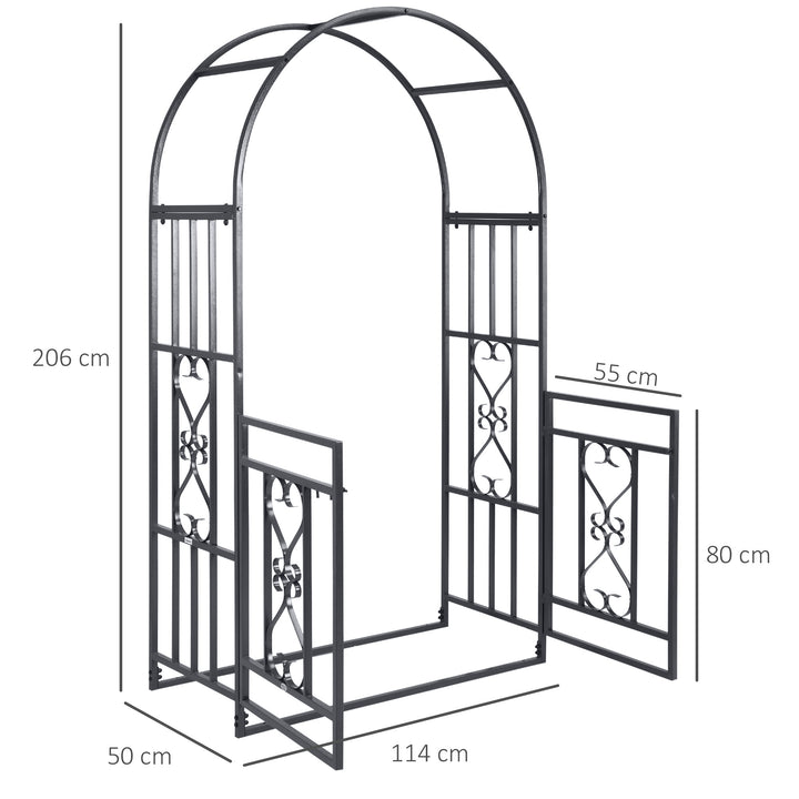 Outdoor Garden Arch with Double Gates, Metal Garden Arbor for Climbing Plants, Roses, Vines, Wedding Arch for Outdoor, 114L x 50W x 206H cm, Dark Grey