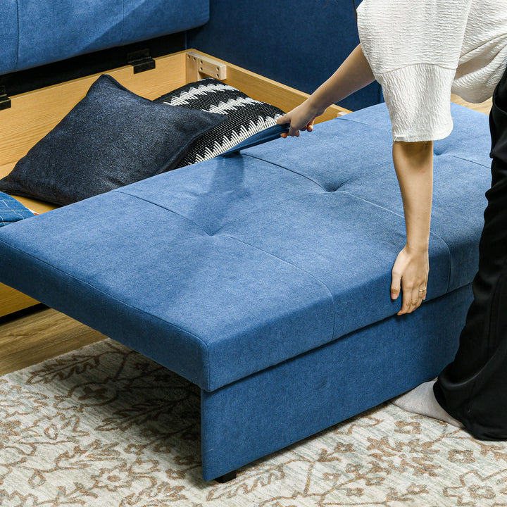 2 Seater Sofa Bed, Convertible Bed Settee, Modern Velvet Loveseat Sofa Couch with 2 Cushions, Hidden Storage for Living Room, Guest Room, Deep Blue