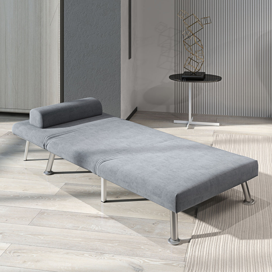 Single Velvet-Feel Sleeper Chair - Grey
