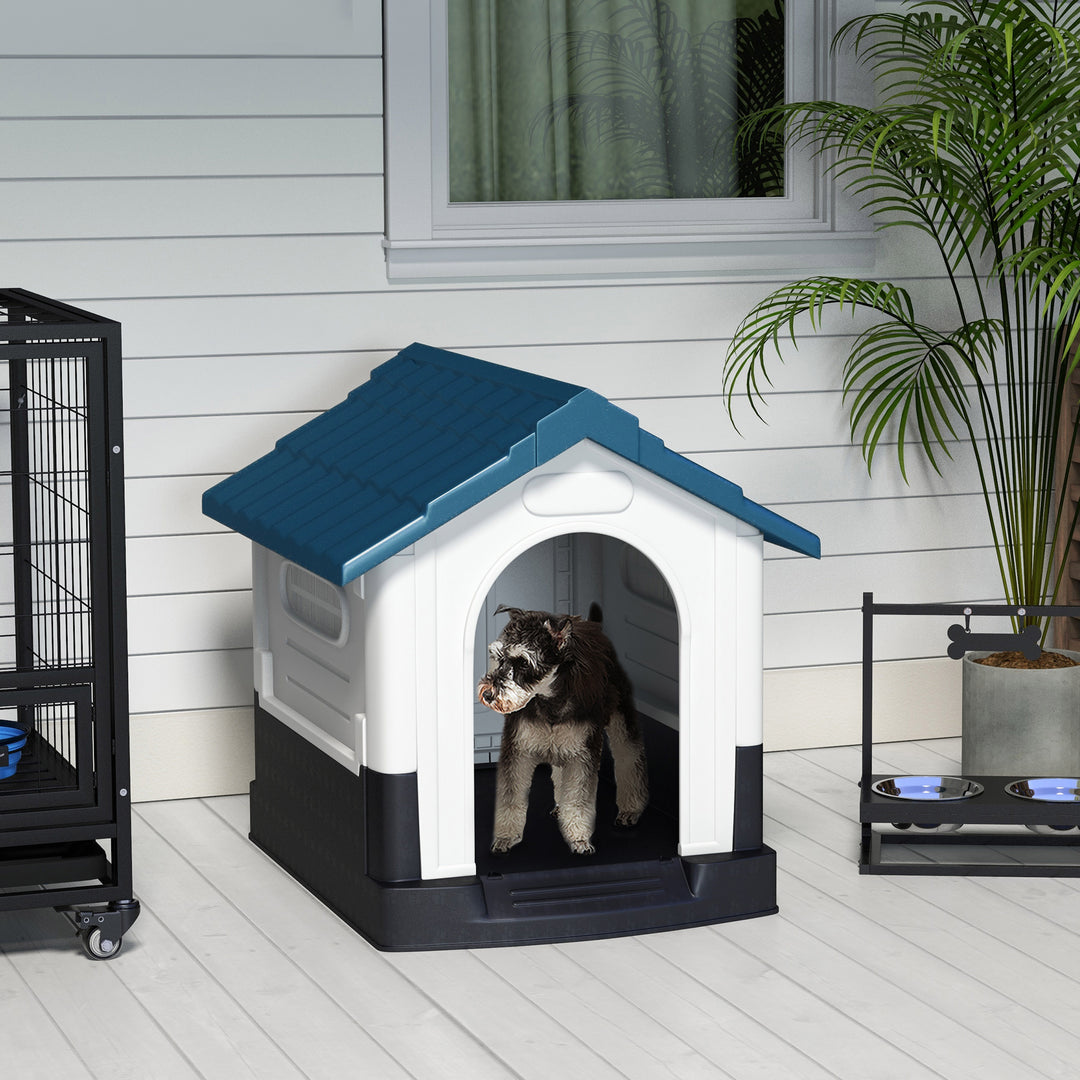 PawHut Plastic Dog Kennel with Windows, for Garden Patio, Miniature and Small Dogs, 80 x 69 x 76cm - Blue | Aosom UK