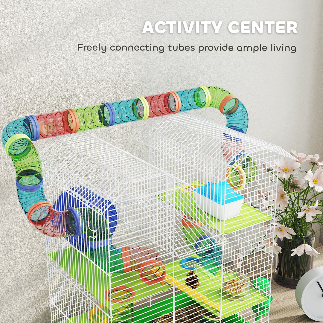 5 Tier Hamster Cage Carrier Habitat with Exercise Wheels Tunnel Tube Water Bottle Dishes House Ladder for Dwarf Mice, Green