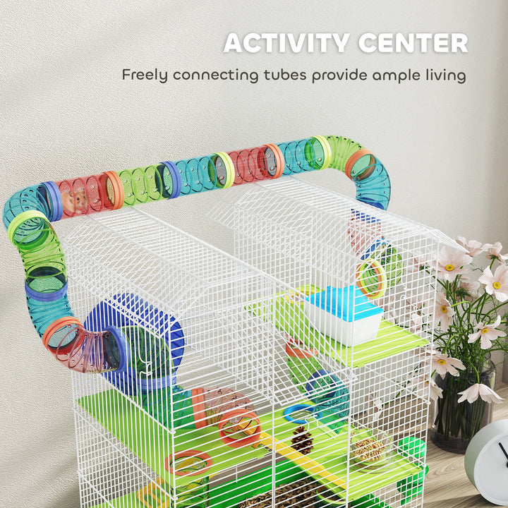 5 Tier Hamster Cage Carrier Habitat with Exercise Wheels Tunnel Tube Water Bottle Dishes House Ladder for Dwarf Mice, Green
