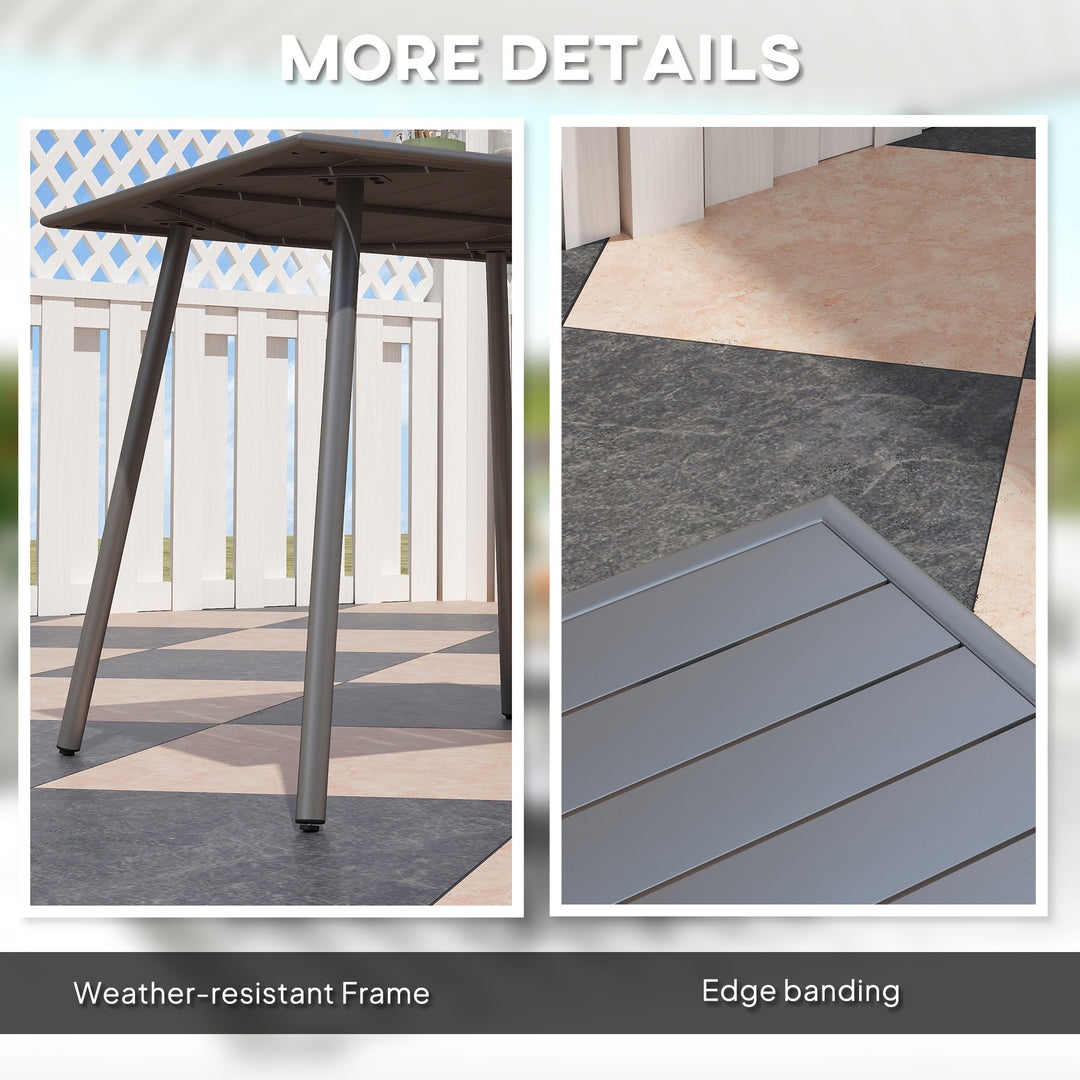 Square Garden Table with Slat Top, Steel Frame, Outdoor Table for 4 Person, 80 x 80 x 74 cm, Grey