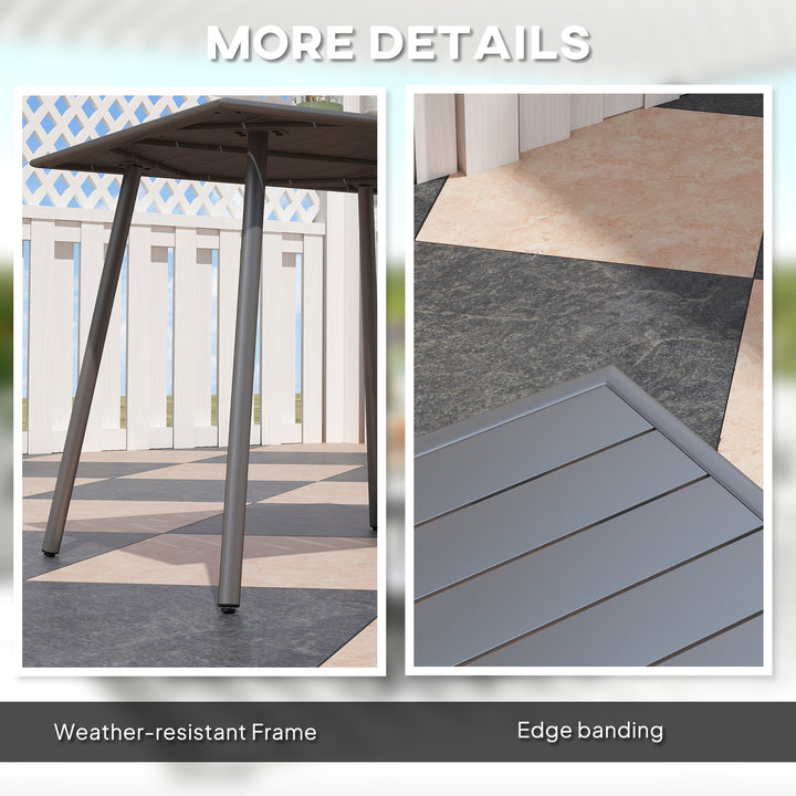 Square Garden Table with Slat Top, Steel Frame, Outdoor Table for 4 Person, 80 x 80 x 74 cm, Grey