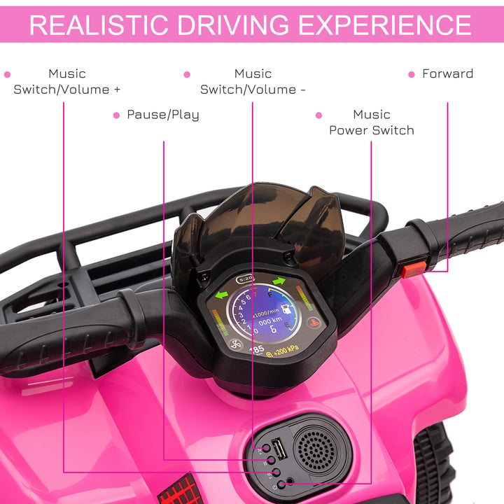 6V Kids Electric Ride on Car Toddlers Quad Bike All Terrain Vehicle Toy With Music for 18-36 months Pink