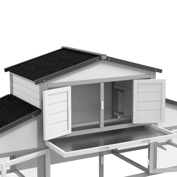 PawHut Large Rabbit Hutch with Run, Outdoor Bunny Cage, with Tray, Ramp - Light Grey | Aosom UK