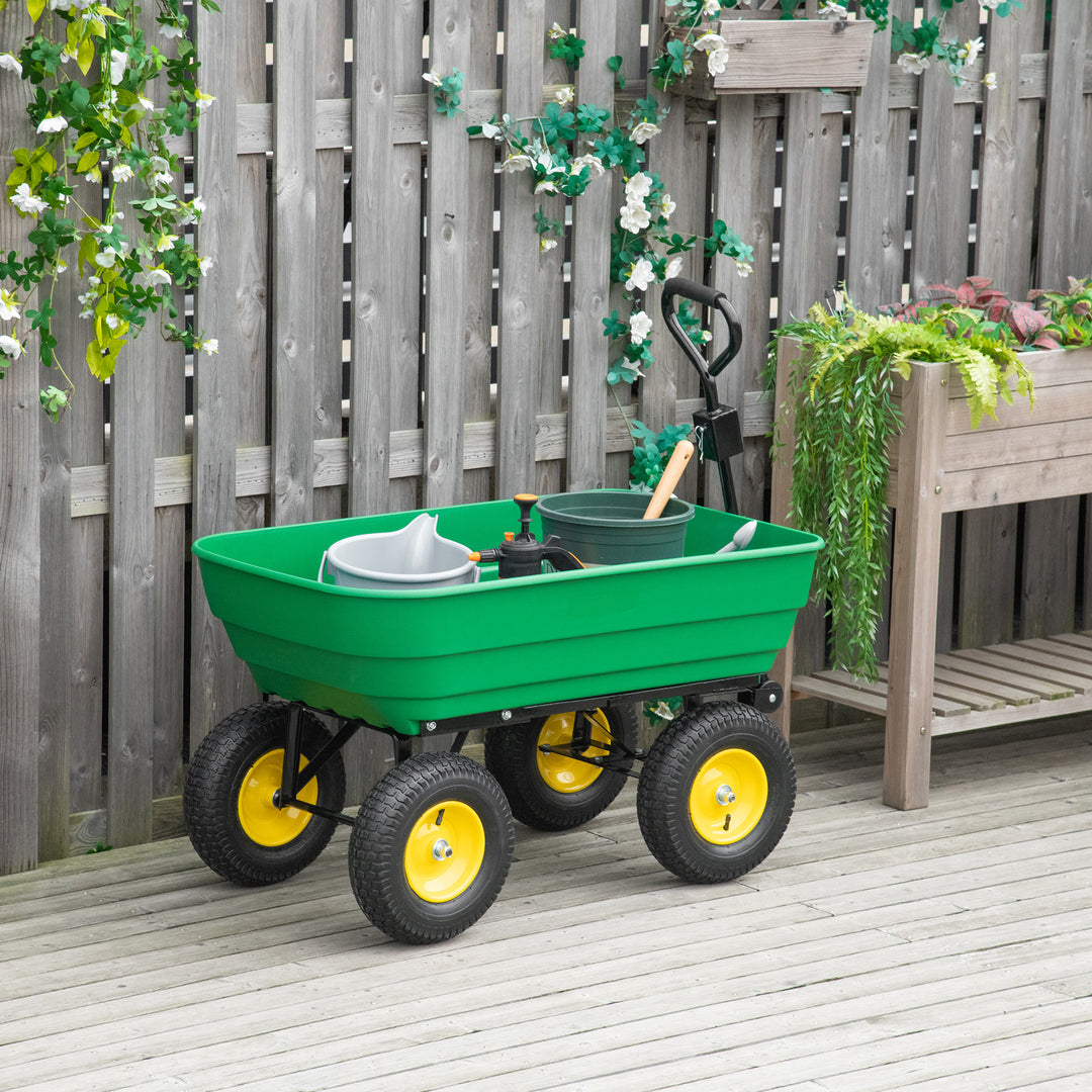 Outsunny 125 Litre Large Garden Cart Heavy Duty 4 Wheel Trolley Dump Wheelbarrow Tipping Truck Trailer - Green | Aosom UK