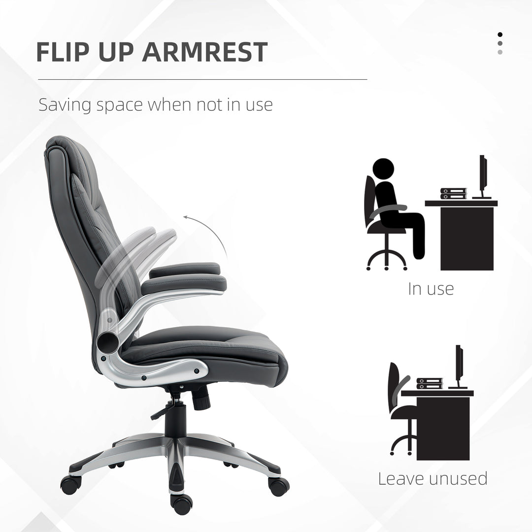 Faux Leather Executive Swivel Office Chair - Dark Grey
