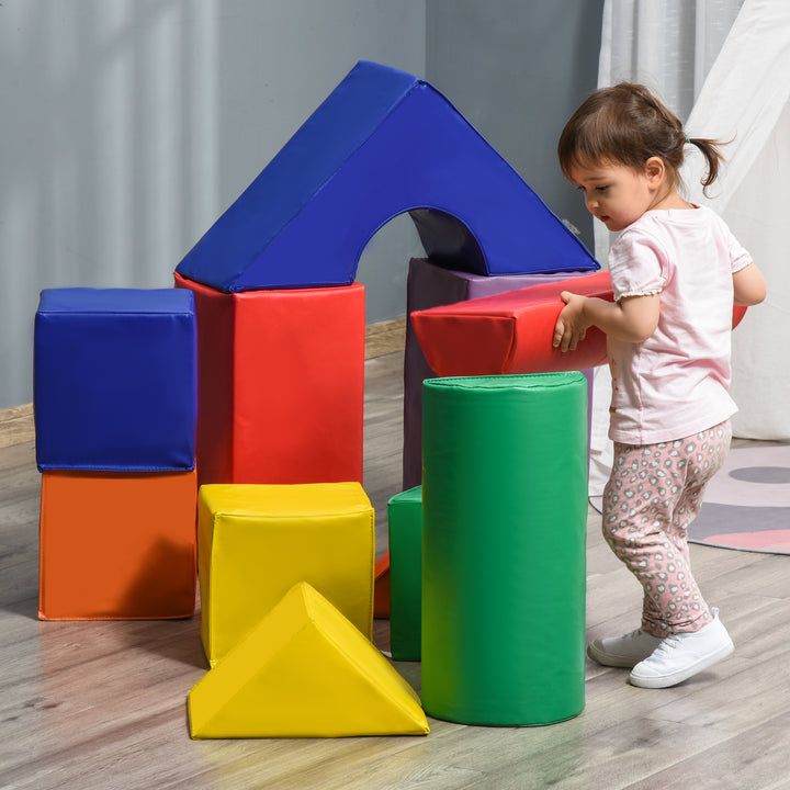 HOMCOM 11 Piece Soft Play Blocks Kids Climb and Crawl Gym Toy Foam Building and Stacking Blocks Non-Toxic Play Set Activity Toy Brick | Aosom UK