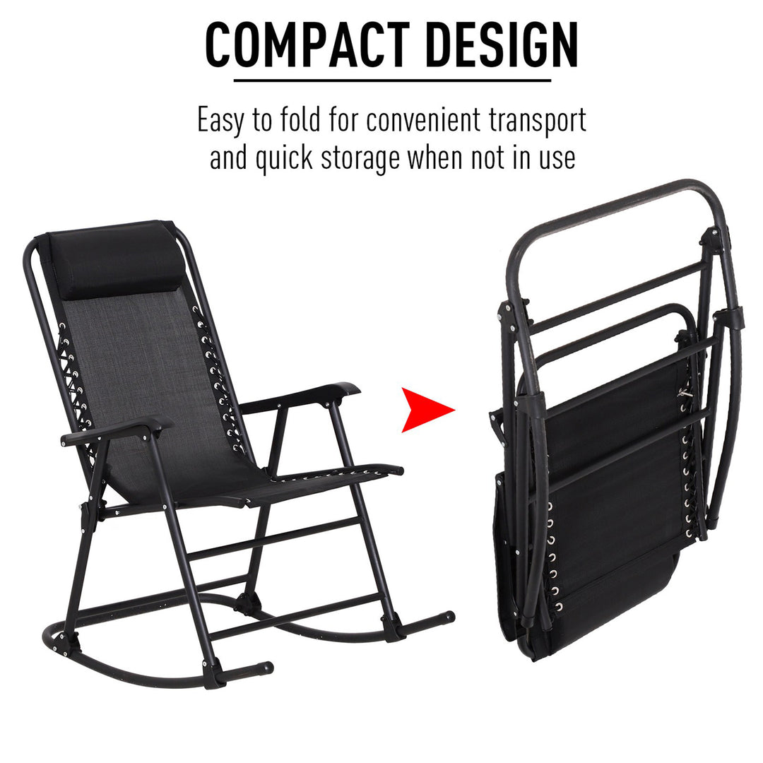 Outsunny Rocking Garden Chair, Foldable Outdoor Rocker with Adjustable Zero-Gravity Seat and Headrest, Ideal for Camping, Fishing, Black | Aosom UK