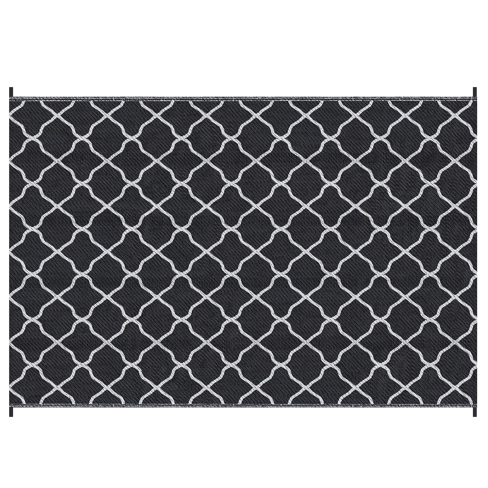 Reversible Outdoor Rug, Plastic Straw Mat w/ Carry Bag Ground Stakes for Garden RV Picnic Beach Camping 182x274cm Black