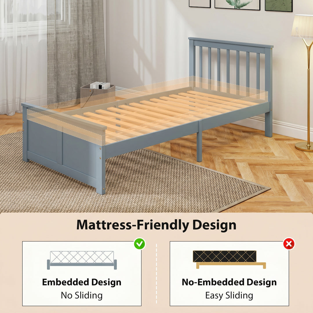 Pine Storage Bed, 3ft Single Solid Wooden Bed Frame with Drawers, Head