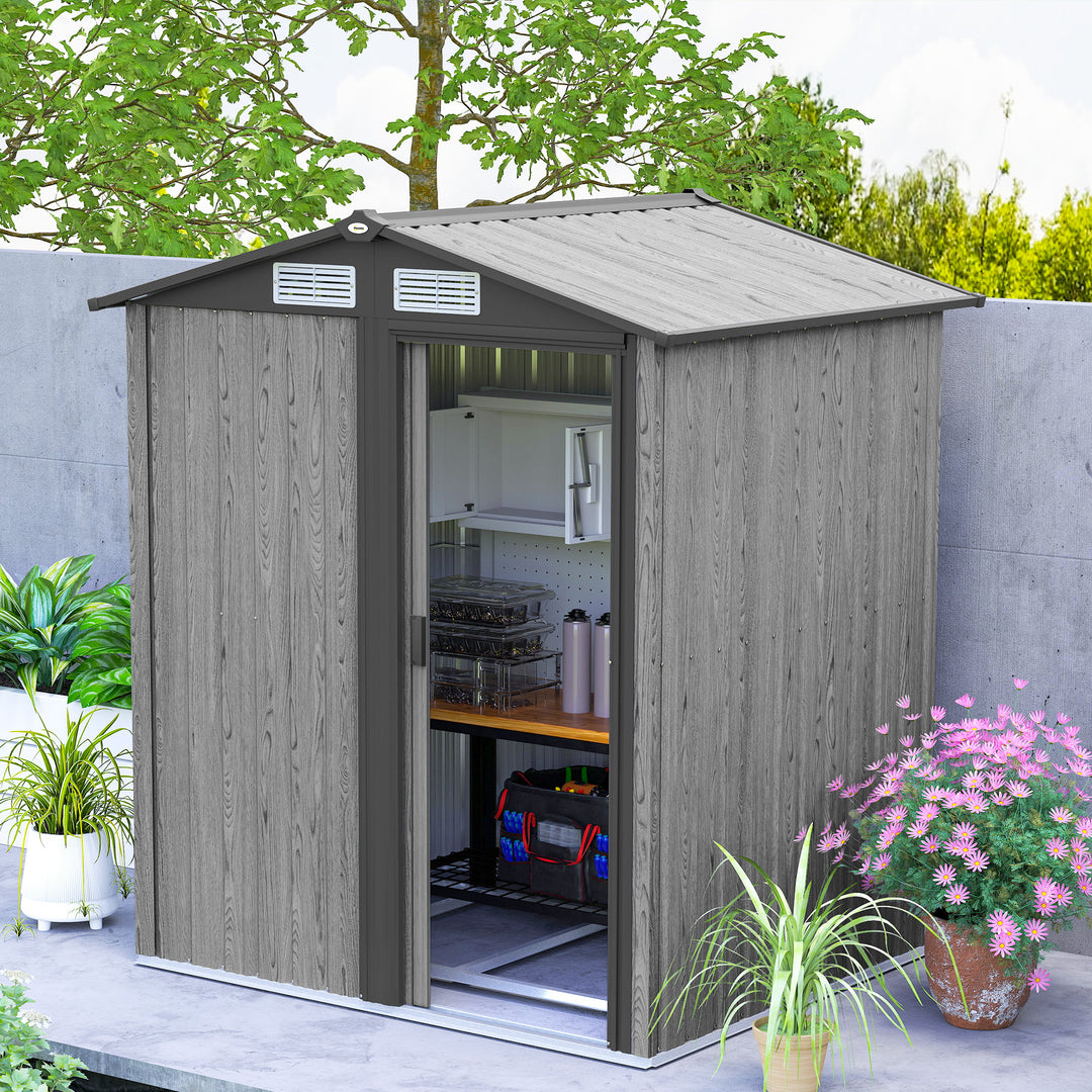 4.3 x 5ft Outdoor Garden Storage Shed - Grey Wood Effect