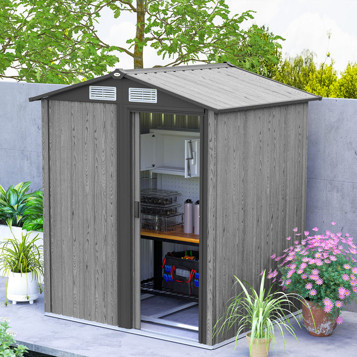 4.3 x 5ft Outdoor Garden Storage Shed - Grey Wood Effect