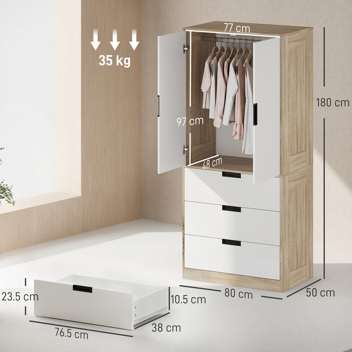 Modern Clothes Storage Cupboard Unit, 3 Drawer 2 Door Wardrobe with Ha