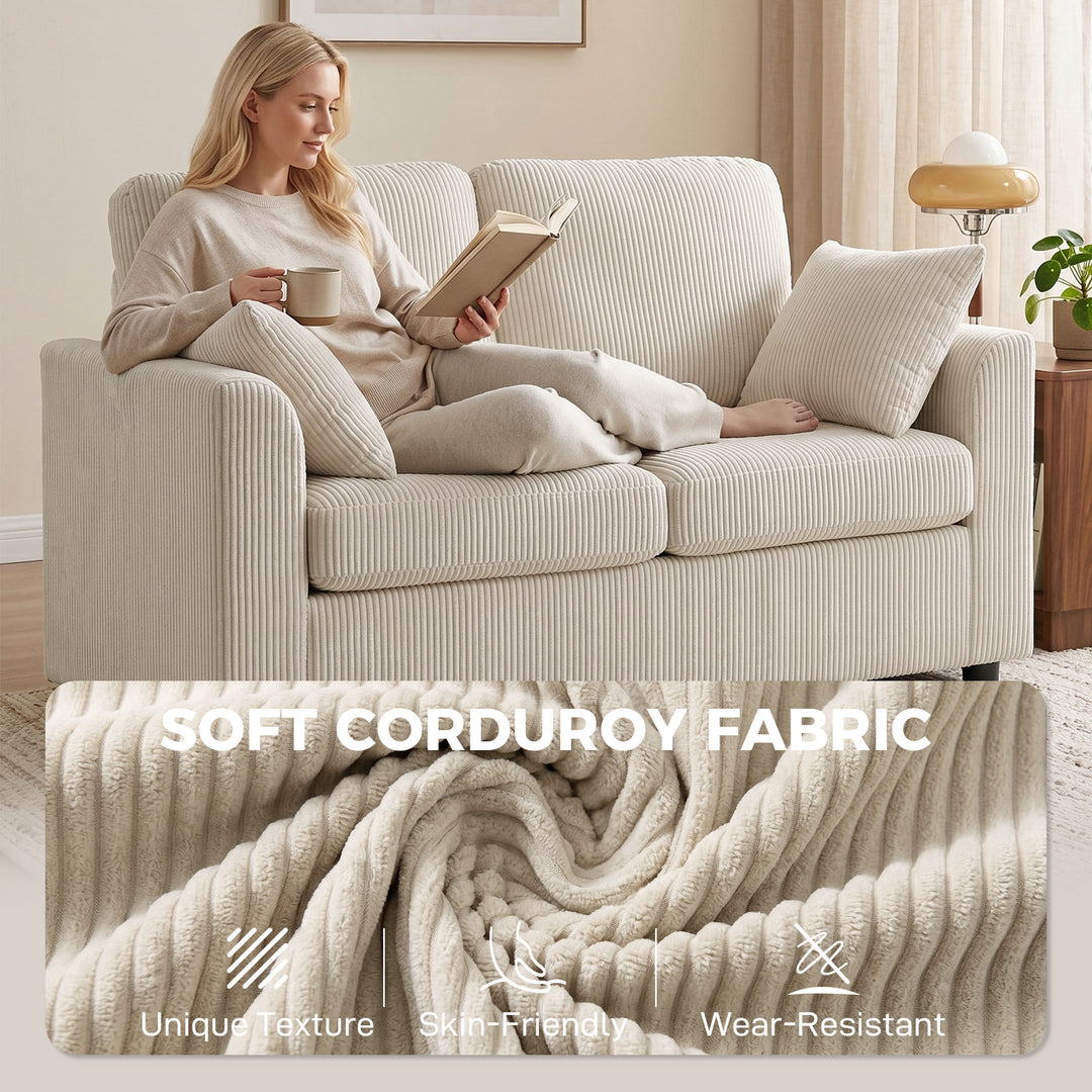 2 Seater Sofa, Corduroy Small Couch with Spring Cushion, Wide and Deep