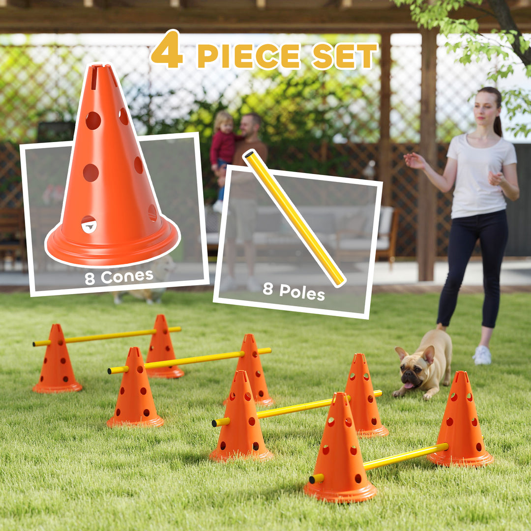 Dog Agility Equipment Set of Eight Cones, Eight Poles w/ Carry Bag, Four-Piece Adjustable Height Jumping Obstacles
