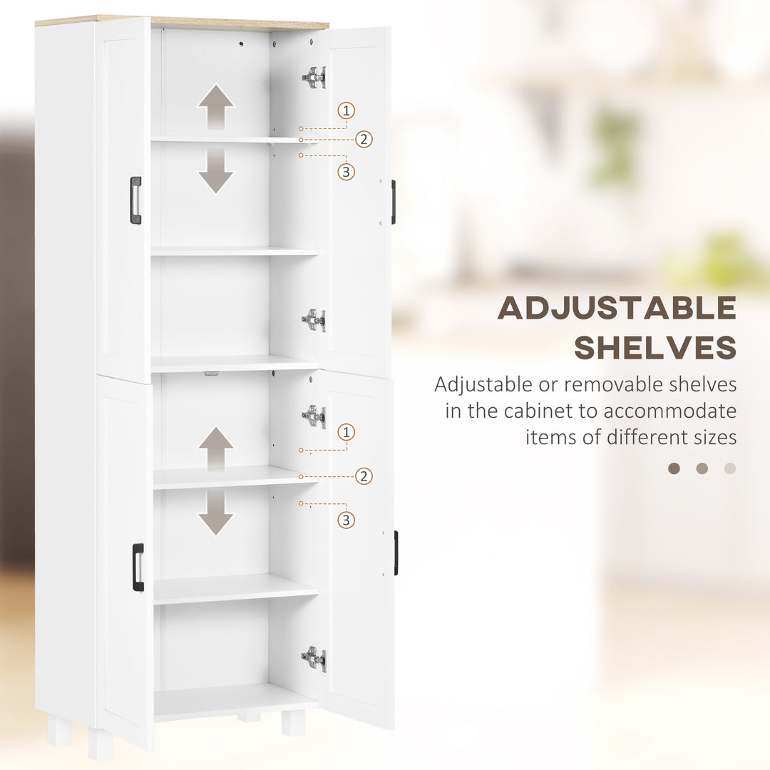 Freestanding Kitchen Cupboard, 4-Door Storage Cabinet Organizer with Adjustable Shelves White