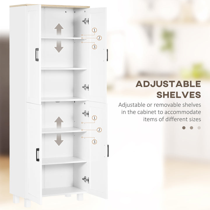 Freestanding Kitchen Cupboard, 4-Door Storage Cabinet Organizer with Adjustable Shelves White