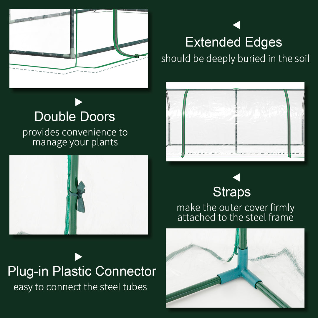 Tunnel Greenhouse Green Grow House for Garden Outdoor, Steel Frame, PVC Cover, Transparent, 200 x 100 x 80cm