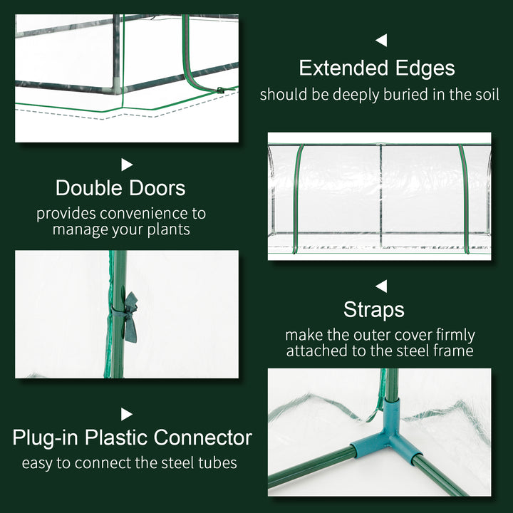 Tunnel Greenhouse Green Grow House for Garden Outdoor, Steel Frame, PVC Cover, Transparent, 200 x 100 x 80cm